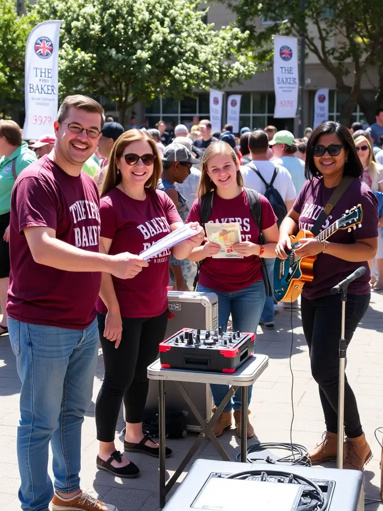 A photograph of THE BAKERS team members volunteering at a community event, demonstrating the organization's commitment to social impact and community engagement.