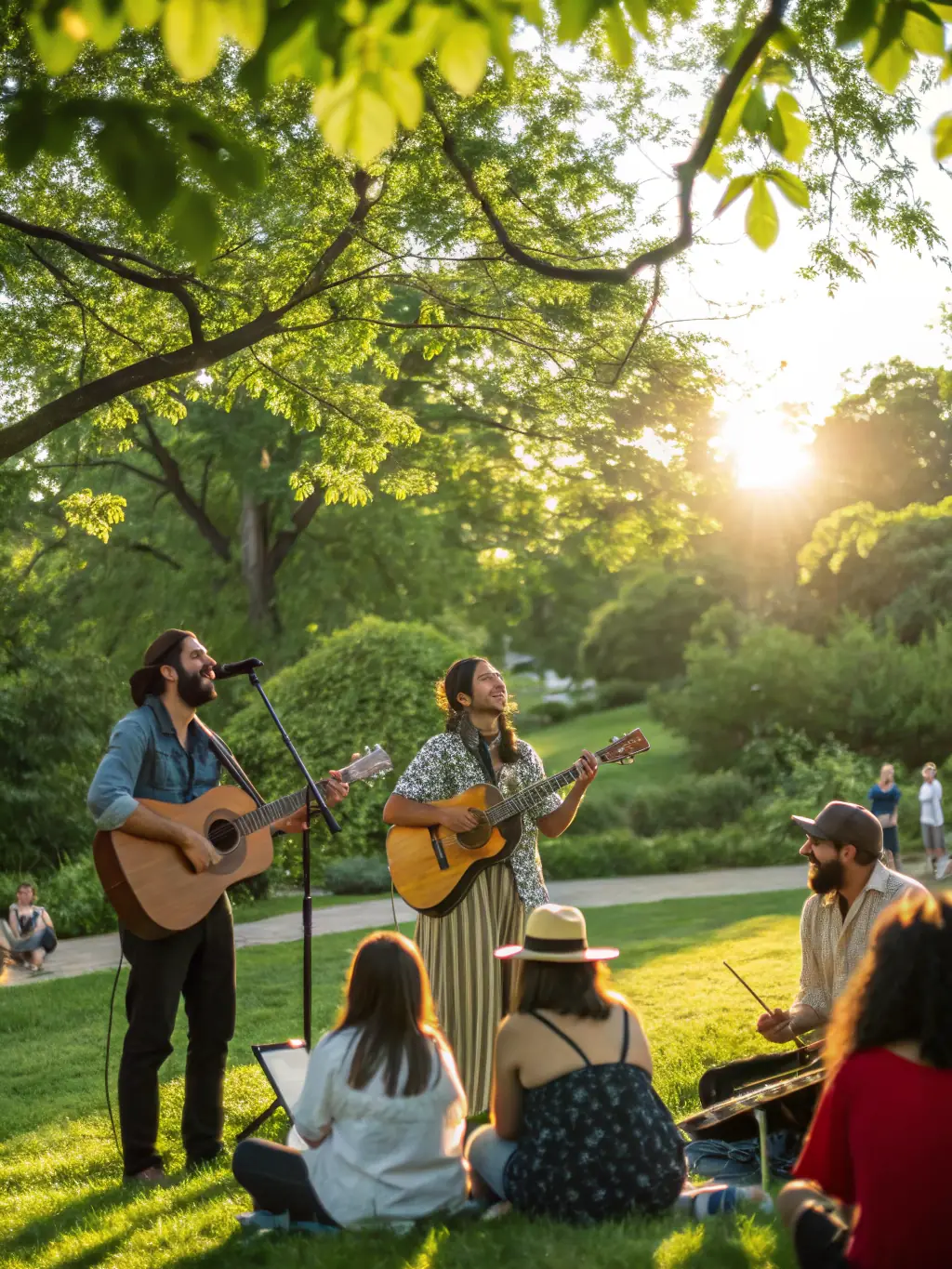 A photograph of a community outreach program organized by THE BAKERS, where musicians are performing for underprivileged children, bringing joy and inspiration through music.