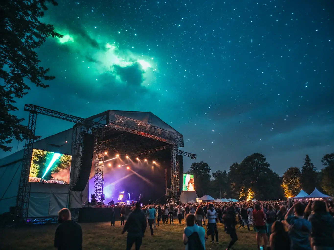 A dynamic photo capturing a live performance at one of THE BAKERS' organized music festivals, highlighting the energy and excitement of the independent music scene.