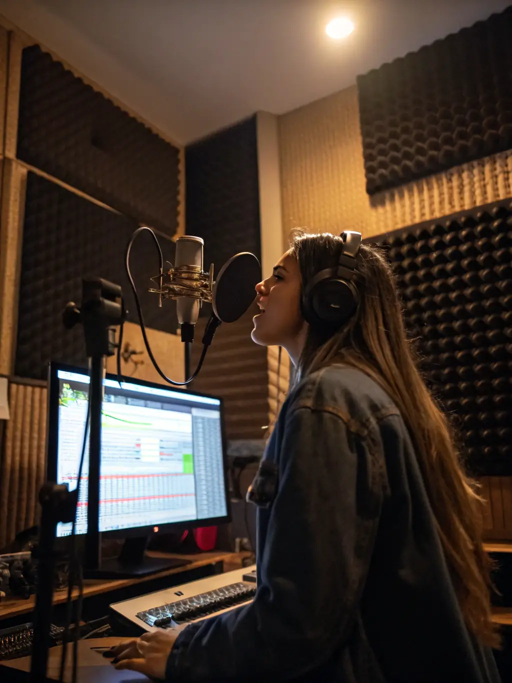 A picture of a recording studio session supported by THE BAKERS, featuring an independent artist working on their album with professional equipment and guidance.