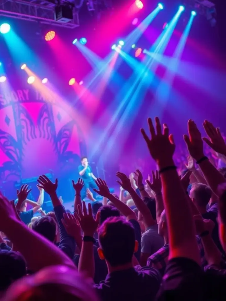 A vibrant image of a live music performance at a THE BAKERS-sponsored event, showcasing a diverse audience and enthusiastic musicians, capturing the energy and community spirit of the event.